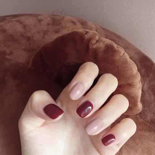 24pcs Pure Pink and Red Color Wear Short Paragraph Fashion Manicure Patch False Nails Save Time Wearable Nail Patch BUTT666