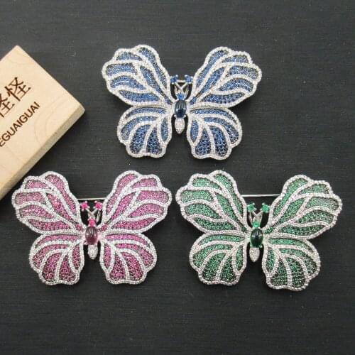 APDGG 36x50mm White gold plated Mixed Color Cz micro butterfly brooch