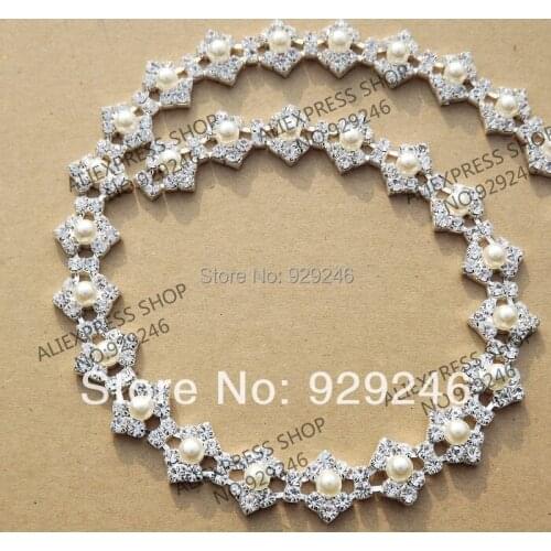 Free shipping 1 yard/pack 1.6cm pearl trimmings crystal rhinestone chain yard for wedding dress collar costume sewing accessory