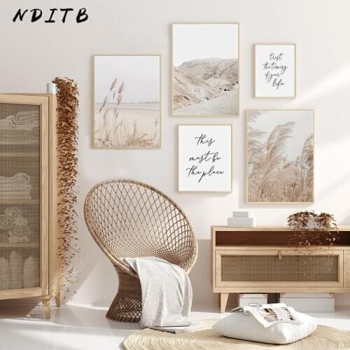 Bohemia Wall Art Canvas Poster Autumn Natrue Plant Grass Printing Desert Landscape Print Beige Quotes Picture Living Room Decor