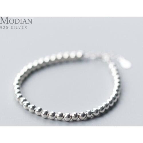 Modian Trendy 925 Sterling Silver Little Ball Strand Bracelet for Women Free Size Link Chain Bracelet Fine Jewelry Girl Gift