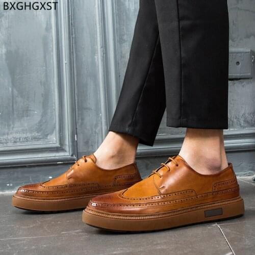 Black Casual Business Shoes Men Yellow Brogue Shoes for Men 2021 Luxury Brand Dress Shoes Mens Fashion Sapato Social Masculino