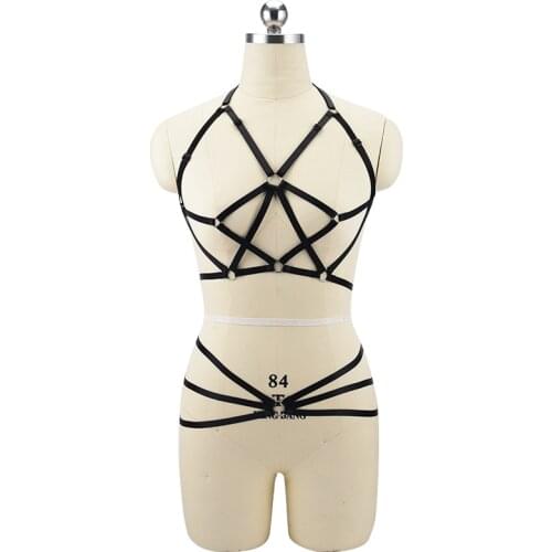Ladies no cup cage black elastic strap underwear gothic sexy latex slutty charming bondage erotic underwear set