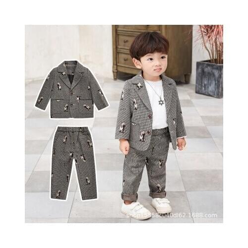 Childrens Blazer Suit Two-piece Suit for Boys and Children Autumn and Winter Cartoon Blazer Suit Gentleman Perform Costumes Set