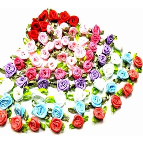 HL 40PCS Mini Artificial Flowers Heads Make Satin Ribbon Roses Handmade DIY Crafts For Wedding Decoration Appliques