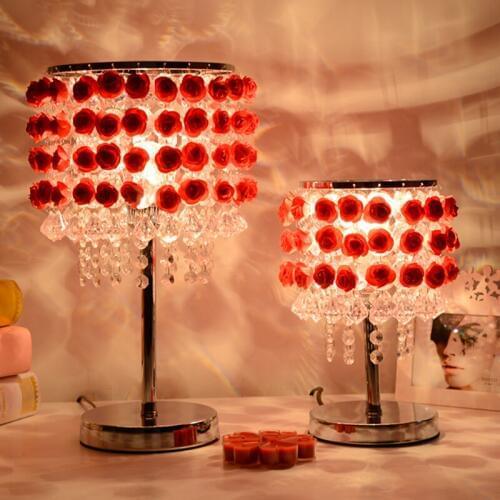 Personalized creative wedding gift Rose crystal table lamp living table lamp simulation room bedroom bedside lamp Table Lamps ZA