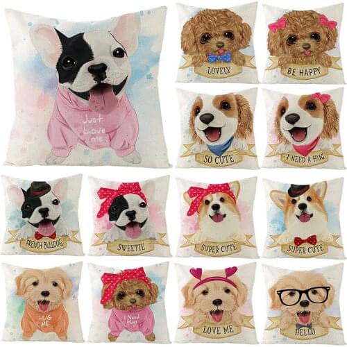 Cute Pet Dogs Pattern Pillowcase Cartoon Style Cushion Cover 45X45 Animal Decorative Throw Pillows Linen Sofa Cushion Home Decor