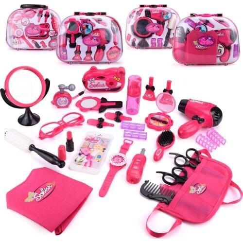 Girls cosmetics Kit Makeup Toy Children Pretend & Play Emulational Dress and Make Up Set Pink + Black