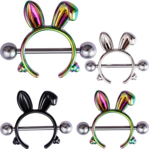 Creativity sexy body nipple piercing jewelry Fashion Rabbit Cat Nipple Ring Circular orbital surgical steel Nipple ring 2 pcs