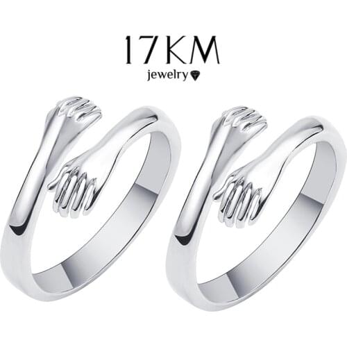 Creative Silver Color Hand Hug Couple Rings Gifts For Lover Women Men Fashion Friends Opening Ring Jewelry Present