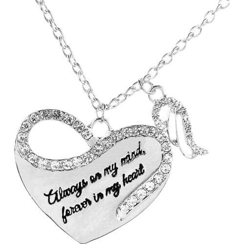 Angel Wings Heart Shape Pendant Chain Necklace on for Women Rhinestone Neck Lace Choker Female Ladies Fashion Trendy Jewelry