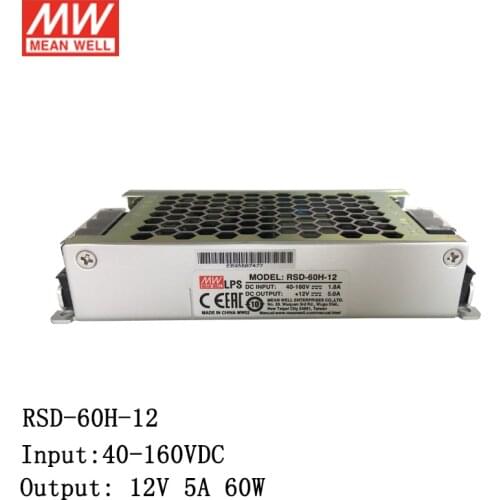 MEAN WELL RSD-60H-12 40~160V DC to 12V DC 5A 60W Reliable Railway DC-DC Converter Switching Power Supply 12V Transformer