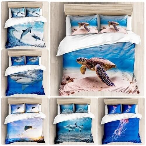 Sea turtle Marine Organism Shark Customizable Three-piece Set 3D Digital duvet cover set single bed double bed Quilt Cover