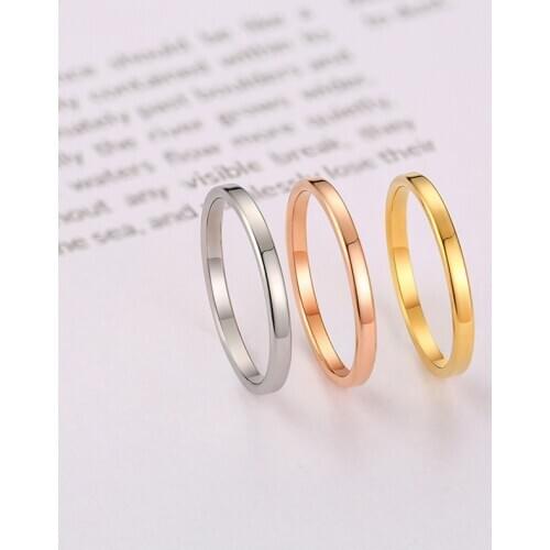 Modyle 2020 New Fashion High quality 2mm Simple Ring Gold Rose Gold Silver Color Couple Wedding Ring for Women Wholesale