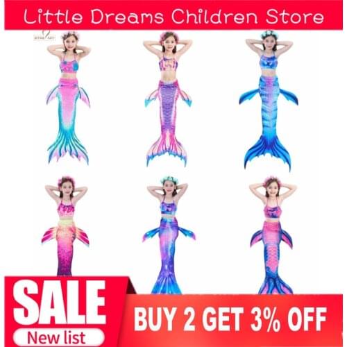 2020 New 3Pcs/Set Children Mermaid Tail Swimsuit Kids Girls Swimwear Bathing Suit Cosplay Costume New Bikini Set Swimming Suit