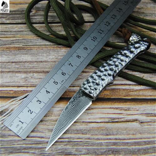PEGASI Silver 85 Damascus folding knife VG10 Damascus steel blade processing camping fruit knife EDC tools+bags +gift boxes
