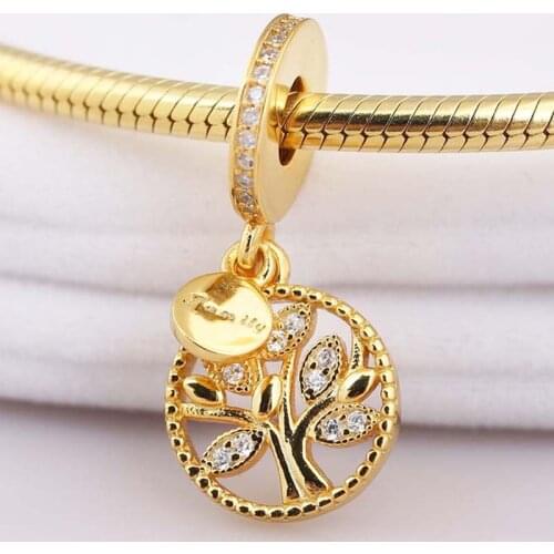 Original Gold Color Shine Family Heritage Family Tree Pendant Beads Fit 925 Sterling Silver Charm Bracelet Diy Jewelry