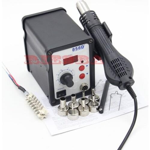 RIESBA 700W 858D ESD Hot Air Gun Soldering Station Digital Desoldering Station 7 Air nozzles Heating core