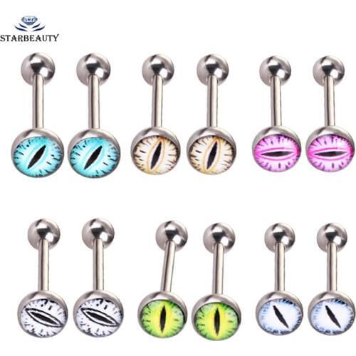 2Pcs 1.6*16mm Punk Snake Eyes Logo Tongue Piercing Barbell Bars Piercing Tongue Rings Stainless Steel Punk Fashion Body Jewelry