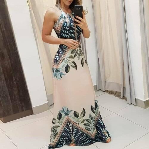 Color Printed Dress-Local Positioning Printed Spaghetti Strap Long Dress Womens