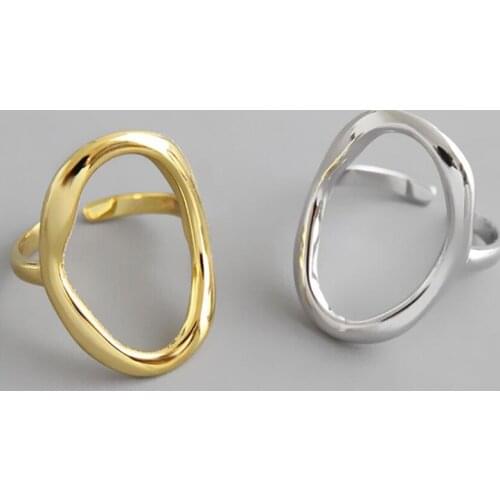 Real 925 Sterling Silver Irregular Geometric Rings for Women Punk Vintage Adjustable Antique Gold Rings Statement Fine Jewelry