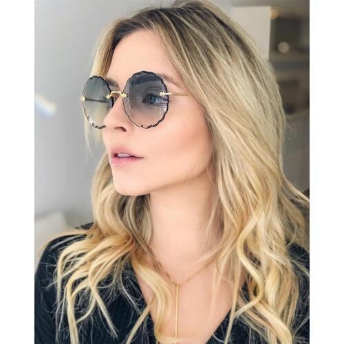 Luxury Round Sunglasses Women Brand Designer Rimless Sun Glasses for Female Tint Fashion Rosie Eyewear