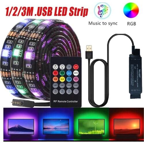 1/2/3M USB LED Strip 5050 RGB Music Controller Sound Sensor with IR Remote IP65 Music Holiday LED Strip Light Computer Backlight