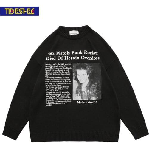 TIDESHEC 2021 Harajuku Punk Sweater Hip Hop Knit Pullover Sweater Streetwear Fashion Loose Casual Knit Pullover Pullover