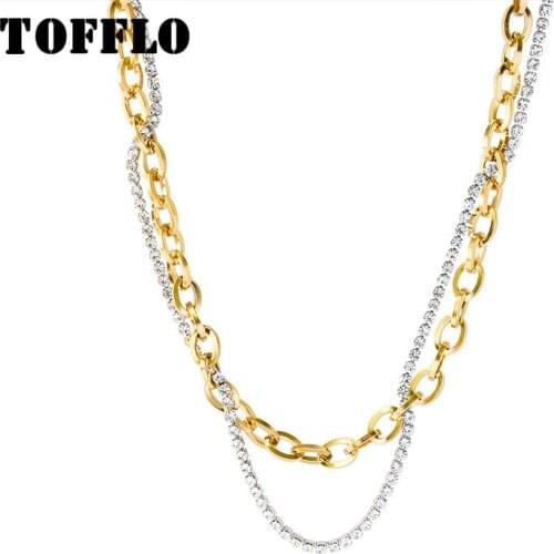 TOFFLO Stainless Steel Jewelry Geometric Fashionable Multi-Layer Winding Clavicle Chain Zircon Chain Necklace For Women BSP708