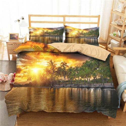 A Bedding Set 3D Printed Duvet Cover Bed Set Beach Sea Wave Home Textiles for Adults Bedclothes with Pillowcase #HL55