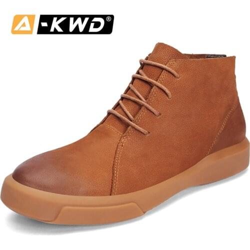 Fashion High Top Sneakers Men Leather Shoe Lace-up Winter Men Boots Chaussures Homme Hiver Brown Work Shoes Waterproof Boots Men