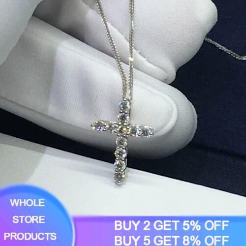 YANHUI Luxury Cross Pendant High Quality AAAAA CZ 925 Sterling Silver Cross Pendant Necklace for Women Men Party Wedding Jewelry