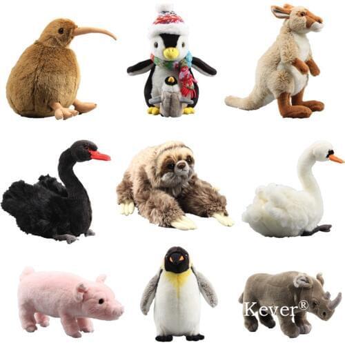 9 Styles Three Toed Sloth Penguin Fluffy Cuddly Plush Toy Stuffed Animals Black Swan Kiwi Plushy Simulated Soft Dolls 23-36cm