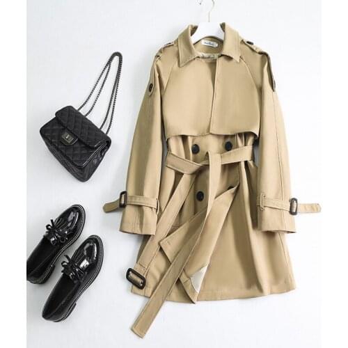Female Khaki Windbreaker Autumn Winter New Korean Version Of The British Style Womens Loose Coat Mid-Length Belt Top Jacket
