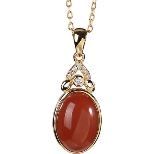 S925 sterling silver gold plated Southern red agate Pendant Personality Small All-matching Temperament Ladies Necklace Pendant