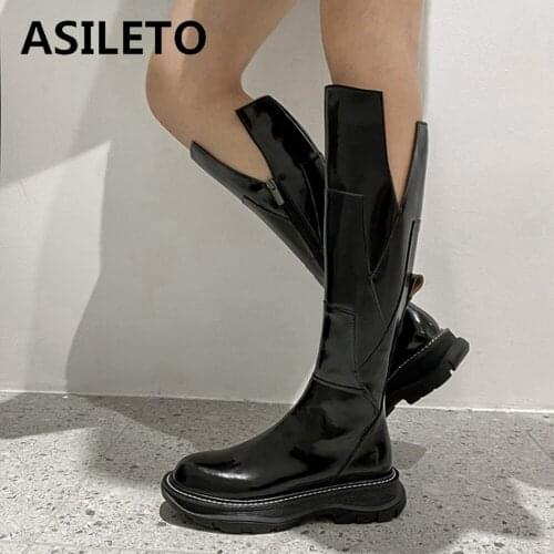 Genuine Leather Brand Design Women Patchwork Rain Knee High Boots Platform Zipper Riding Knight Rainboots Anti Water botas para