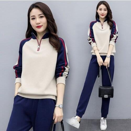 Plus Size Clothing Casual Sports Suit Two Piece Outfits Women Spring Autumn Sweater Jacket + Pants 2 Piece Sets Women Clothes