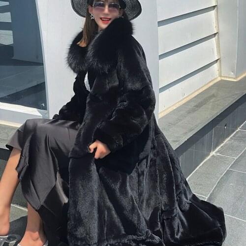 2021 new winter women Fox collar rex rabbit fur hooded tail long coat