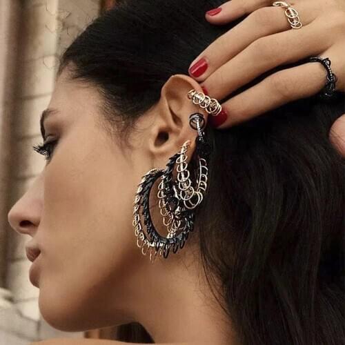 1PC Rock Drak Grey Big Spike Rivet Single Ear Bone Cuff with Pearls Clip Earring Punk Style Personality Exaggerated Ear Clip