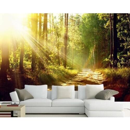 Papel de parede view of misty old forest with sunlight 3d wallpaper mural,living room tv wall bedroom wall papers home decor