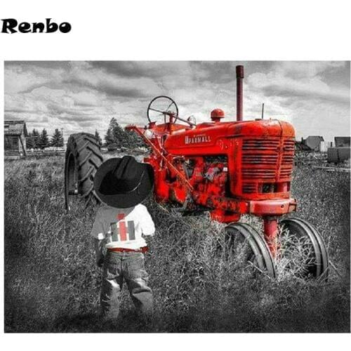 5d diy Diamond Painting Farm tractor Picture Of Rhinestones Full Square round Drill Diamond Embroidery boy Cross-Stitch kits