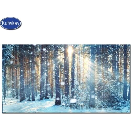 Snow Forest Landscape diamond embroidery full square round drill diamond painting 5d diy diamond mosaic tree sunrise home decor