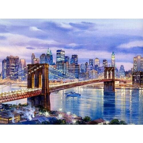 Div 5D New York Brooklyn Bridge City Night River Full Diamond Painting cross stitch kits art Scenic 3D paint by diamonds