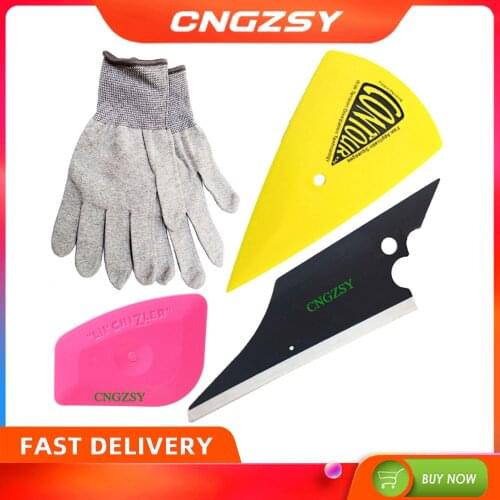 Auto Film Tinting Scraper Static-free Nylon Carbon Fiber Gloves Car Wrapping Application DIY Kit Vinyl Sheet Rubber Squeegee K64