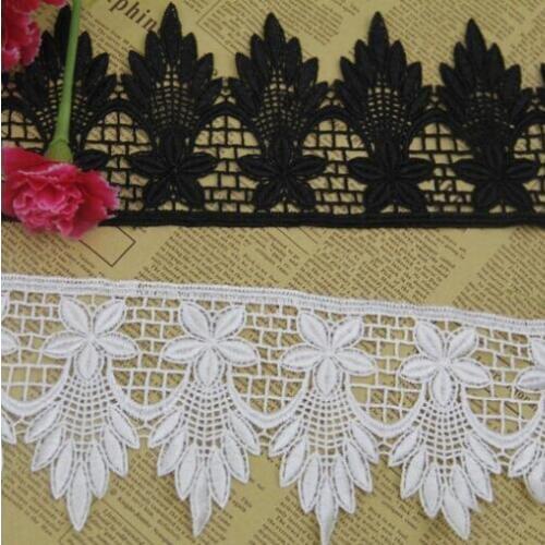 Free Shipping 15Yards 11cm Width Water Soluble Black Flower Lace DIY Craft Textile Lace Applique Patch For Garment Accessories