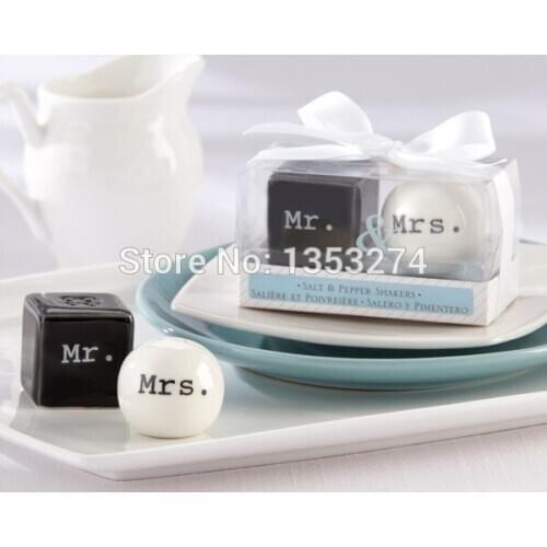 Free Shipping! 200pcs/Lot=100sets/Lot! Mr&Mrs 2 Shakers In 1 Gift box Ceramic Salt&Pepper Shaker Wedding Favor Gift