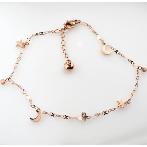 YUNRUO Titanium Steel Rose Gold Color 2020 Cute Moon Star Anklet Woman Jewelry Accessories Wholesale Never Fade Free Shipping