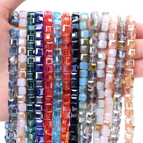 4mm Square Crystals Beads Red Blue Pink Green Spacer Beads for DIY Jewelry Making Bracelet Earring Necklace Accessories 16