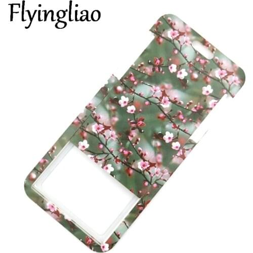 Cherry Plum Blossom Funny Women Men Credit Card ID Holder Bag Student Women Travel Card Cover Badge Keychain Gifts Accessories