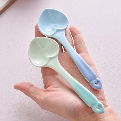 Heart-shaped Dessert Ceramic Spoon Couple Creative Nordic Color Glaze Gradient Home Cute To Give Friends and Children Gifts